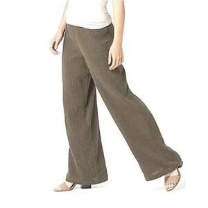 Lisa Rinna Collection Brown Crepe Gauze Muslin Full Length Wide Leg Pants